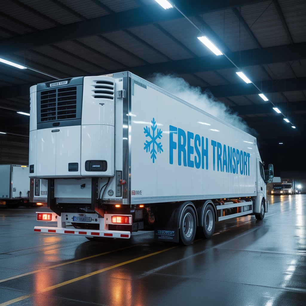 White refrigerated truck used for temperature-controlled transport.